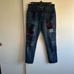 Ralph Lauren Dark Blue Patchwork Boyfriend Jeans with Red Accents